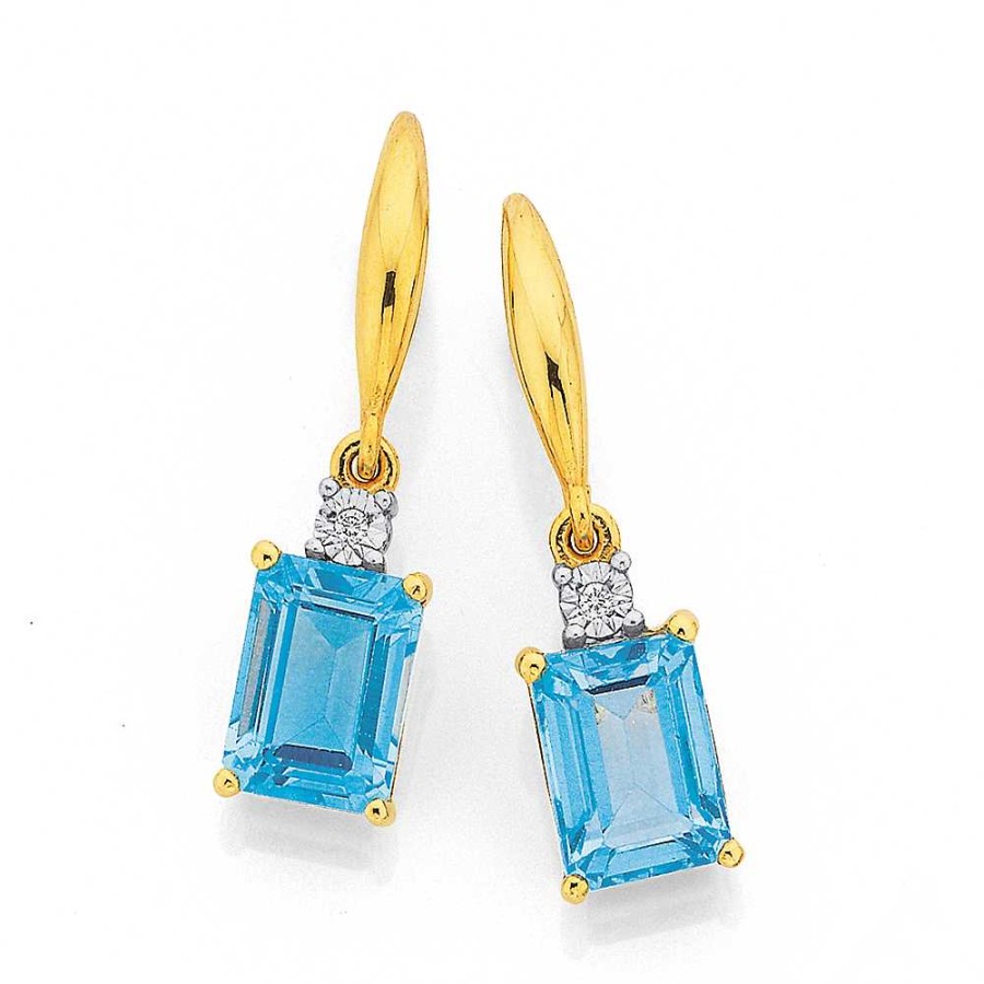 Earrings Pascoes | 9Ct Blue Topaz & Diamond Earrings