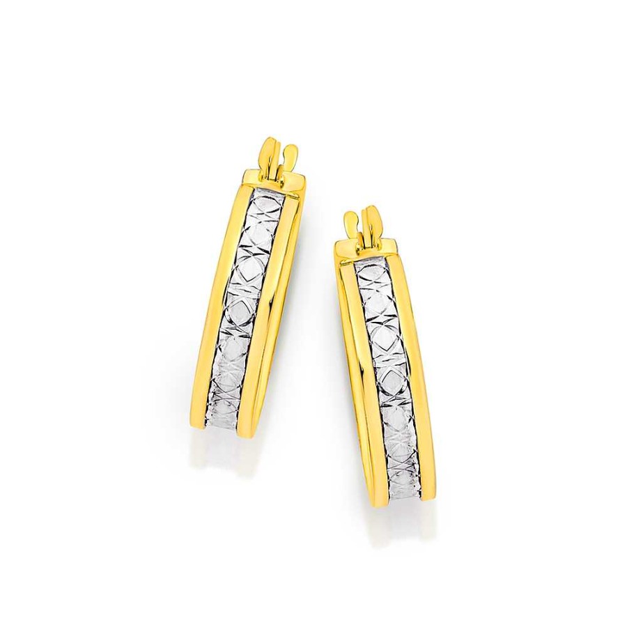 Earrings Pascoes | 9Ct Two Tone Diamond Cut Hoops