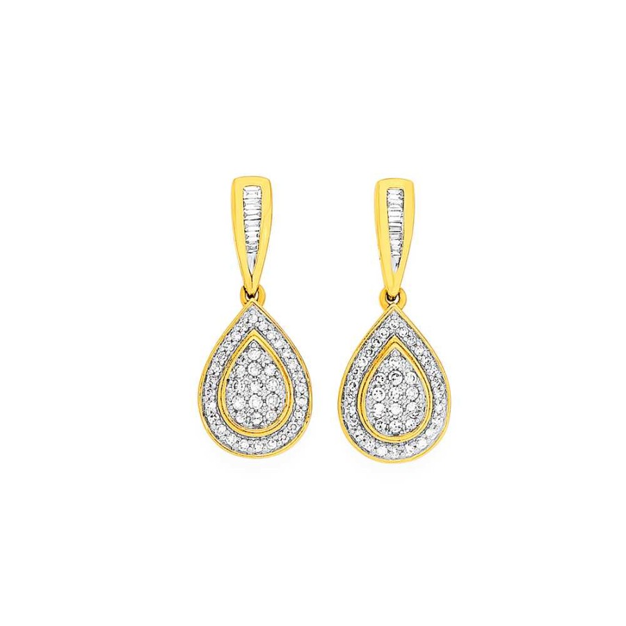 Earrings Pascoes | 9Ct, Diamond Cluster Pear Shape Drop Earrings