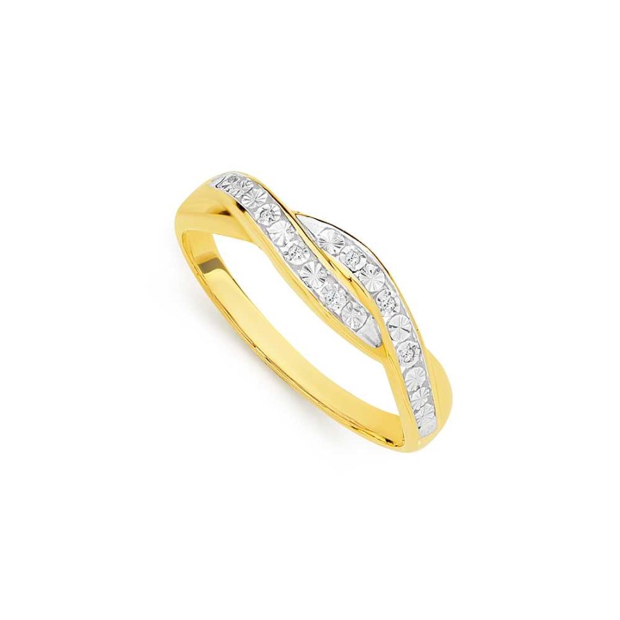 Rings Pascoes | 9Ct Gold Diamond Crossover Swirl Dress Ring