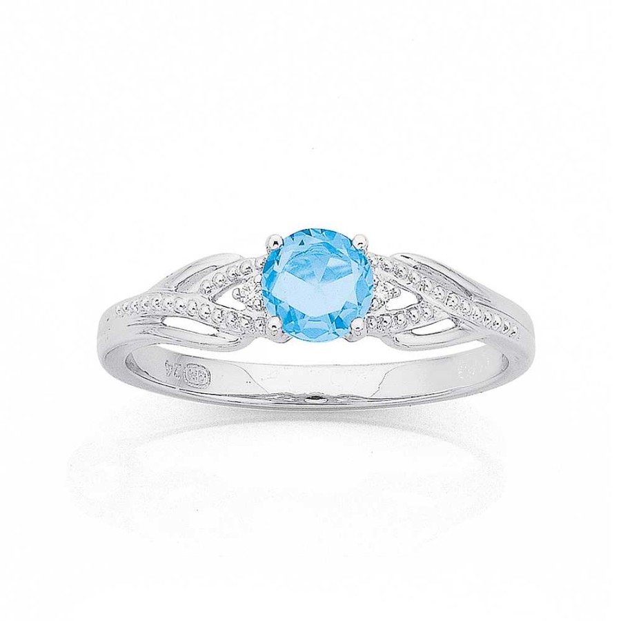 Rings Pascoes | 9Ct White Gold Blue Topaz & Diamond Ring