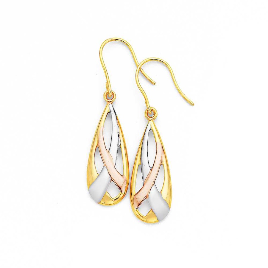 Earrings Pascoes | 9Ct Tri Tone Teardrop Earrings