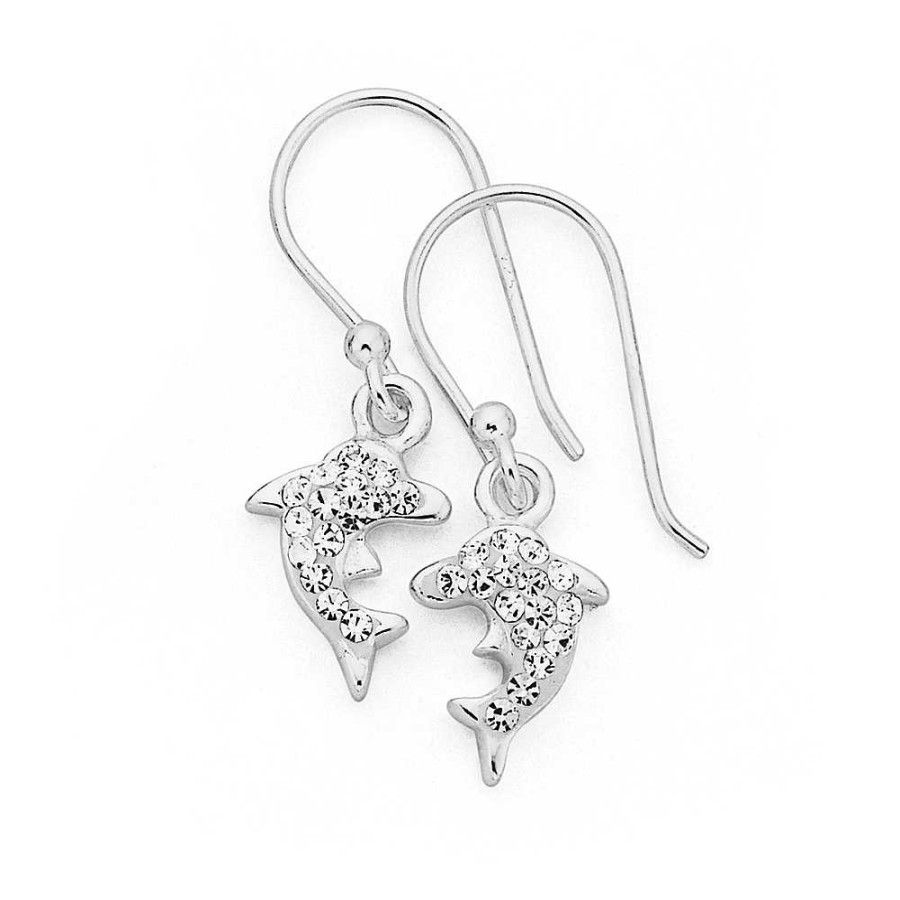 Earrings Pascoes | Sterling Silver Crystal Dolphin Earrings