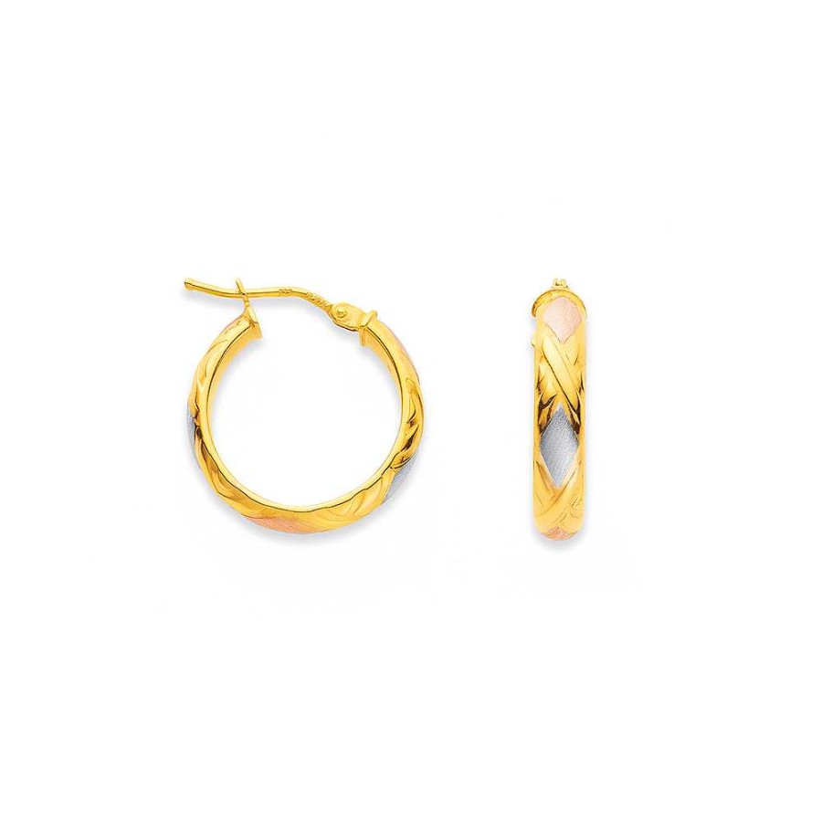 Earrings Pascoes | 9Ct Gold Tri Tone 4X15Mm Hoop Earrings