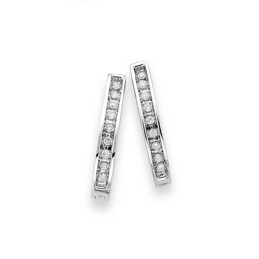 Earrings Pascoes | 9Ct White Gold Diamond Hoop Earrings