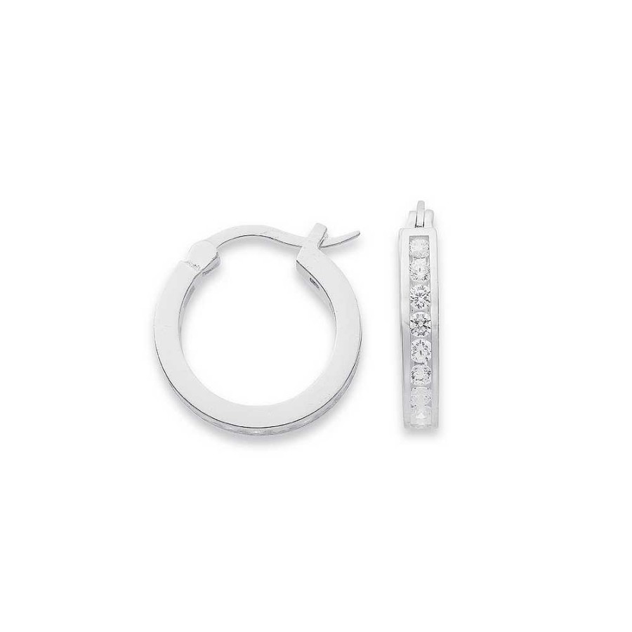 Earrings Pascoes | Sterling Silver 20Mm Cubic Zirconia Hoops