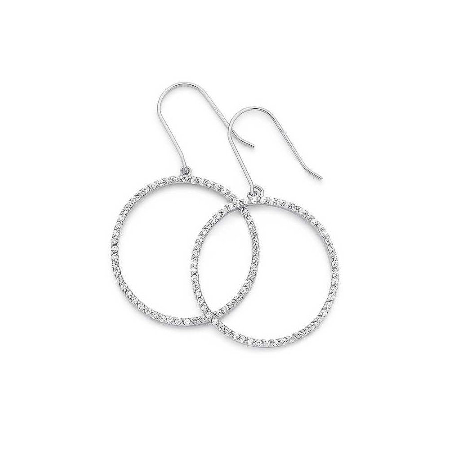 Earrings Pascoes | Sterling Silver Cubic Zirconia Circle Hook Earrings