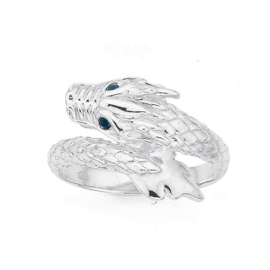 Rings Pascoes | Sterling Silver Cubic Zirconia Dragon Ring Size Q