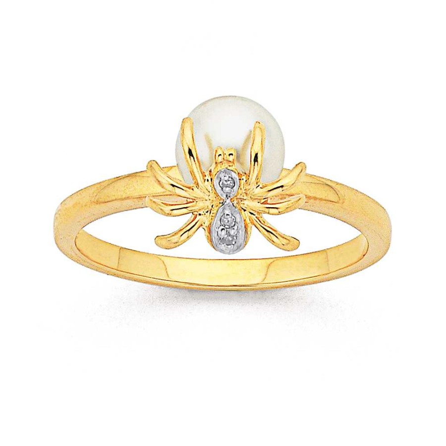 Rings Pascoes | 9Ct Pearl With Diamond Set Spider Ring