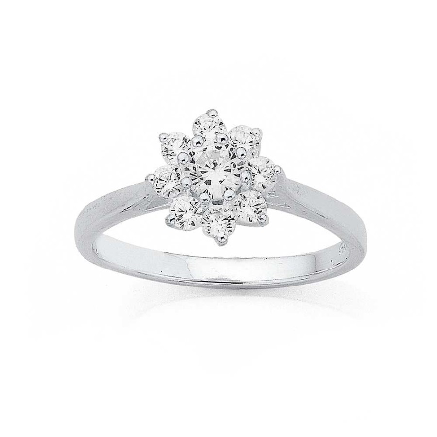 Rings Pascoes | Sterling Silver Cubic Zirconia Flower Cluster Ring