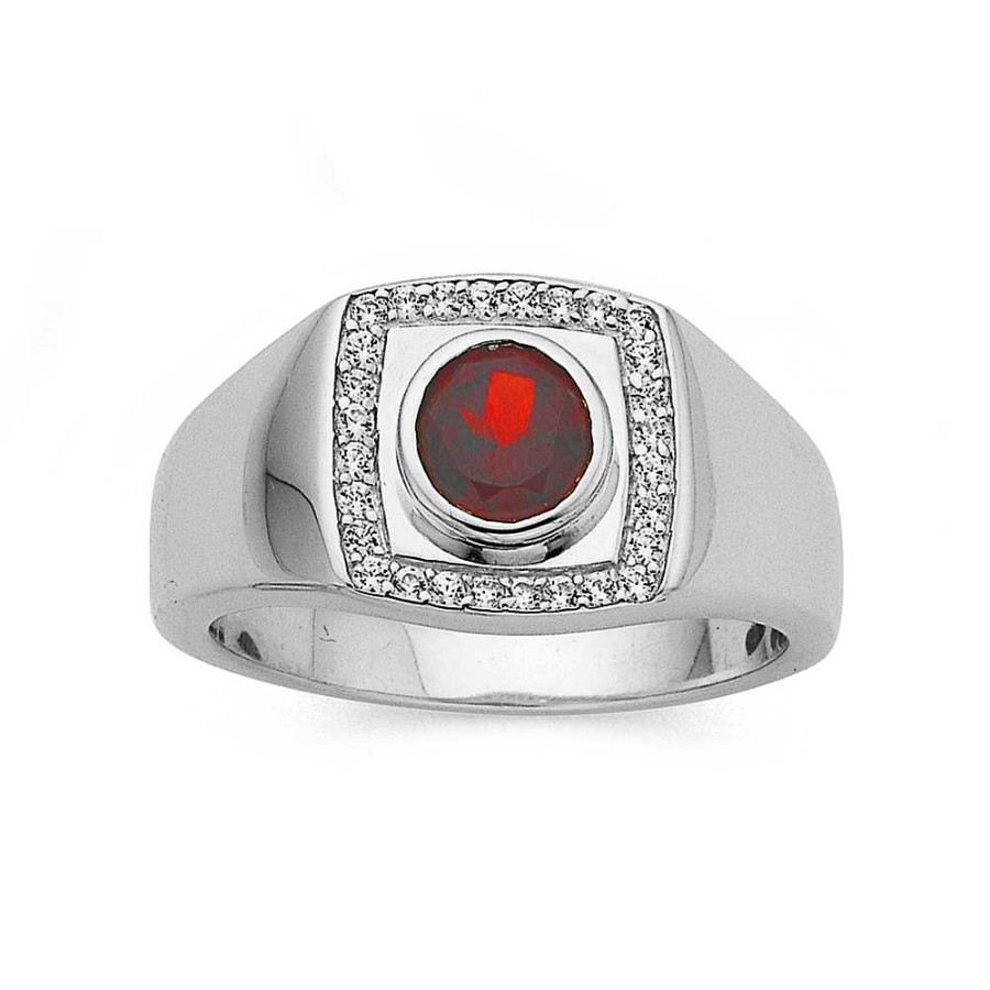 Rings Pascoes | Sterling Silver Cubic Zirconia & Garnet Signet Ring