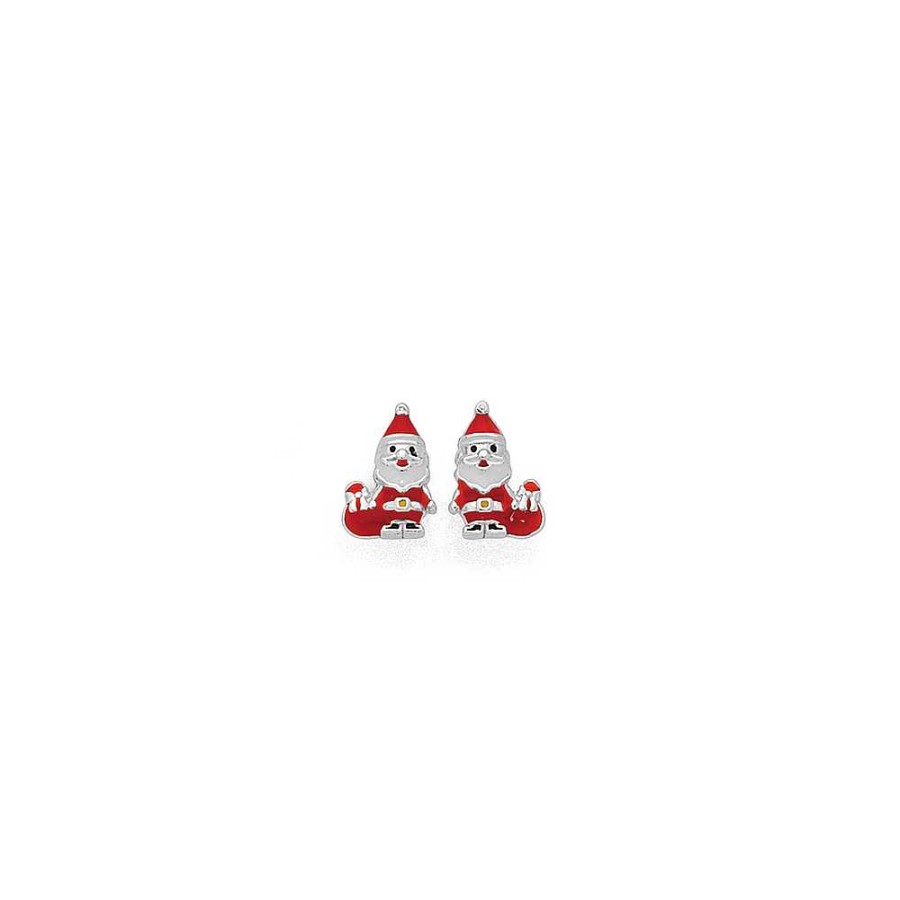 Earrings Pascoes | Sterling Silver Red Enamel Santa Studs