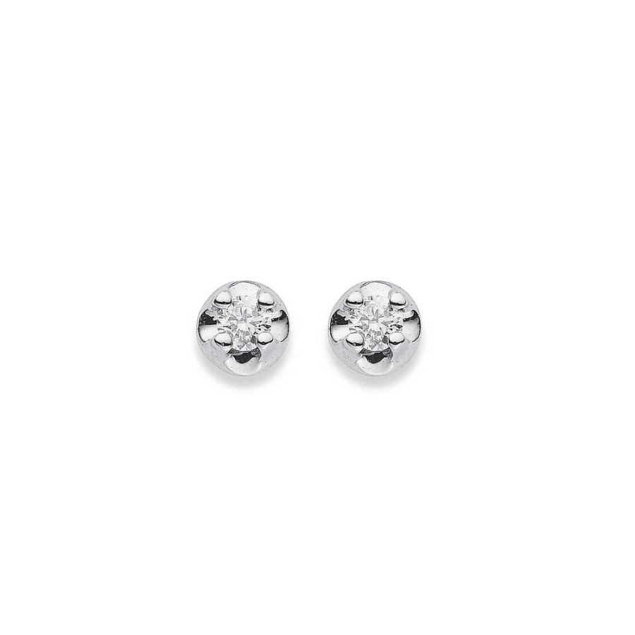 Earrings Pascoes | 9Ct White Gold Diamond Four Claw Stud Earrings