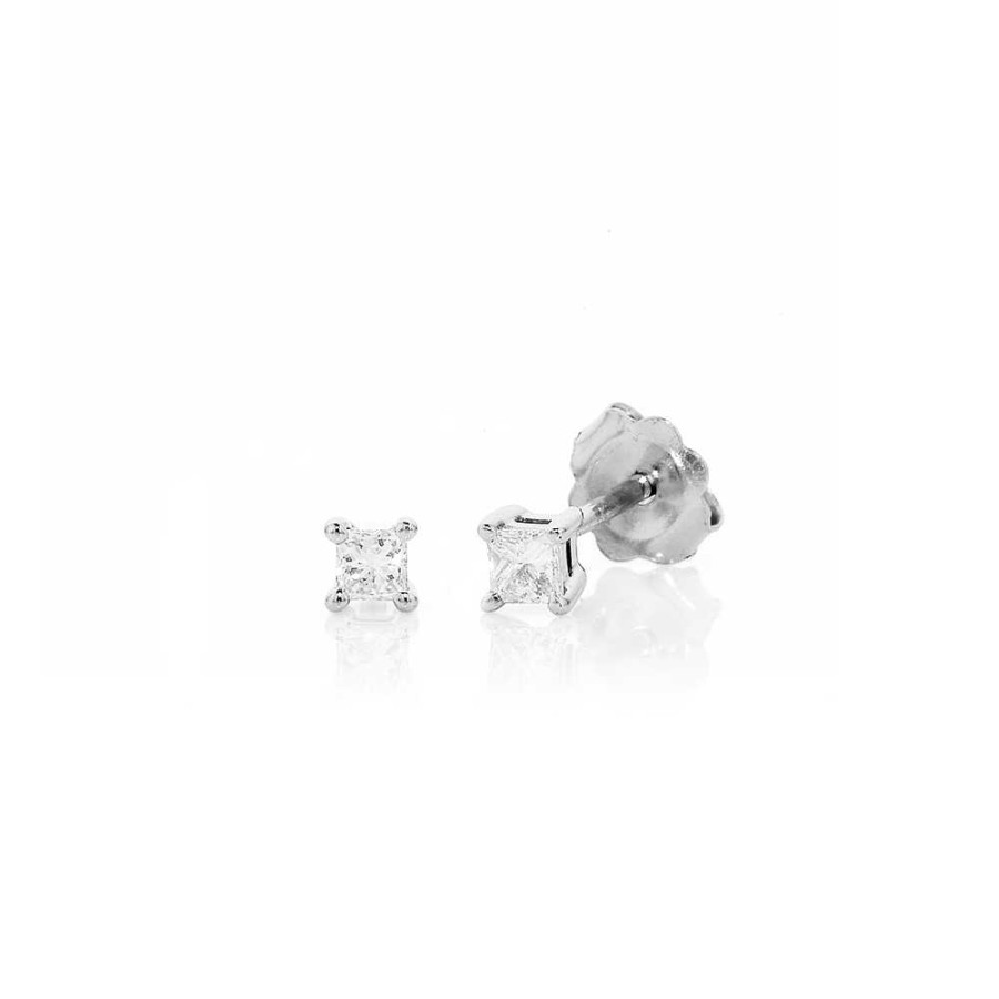 Earrings Pascoes | 9Ct White Gold Princess Cut Diamond Studs Tdw=.10Ct