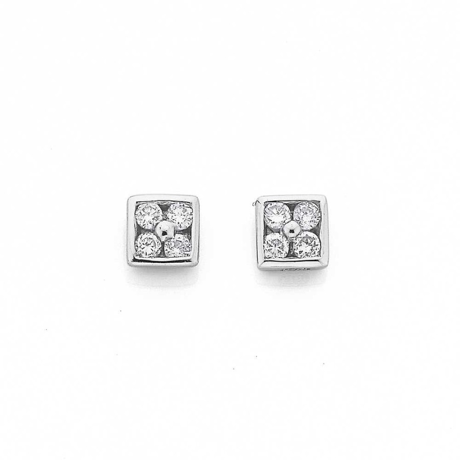 Earrings Pascoes | 9Ct White Gold Diamond Square Stud Earrings Tdw=.10Ct