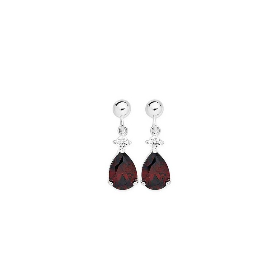 Earrings Pascoes | Sterling Silver Red Cubic Zirconia Drop Earrings