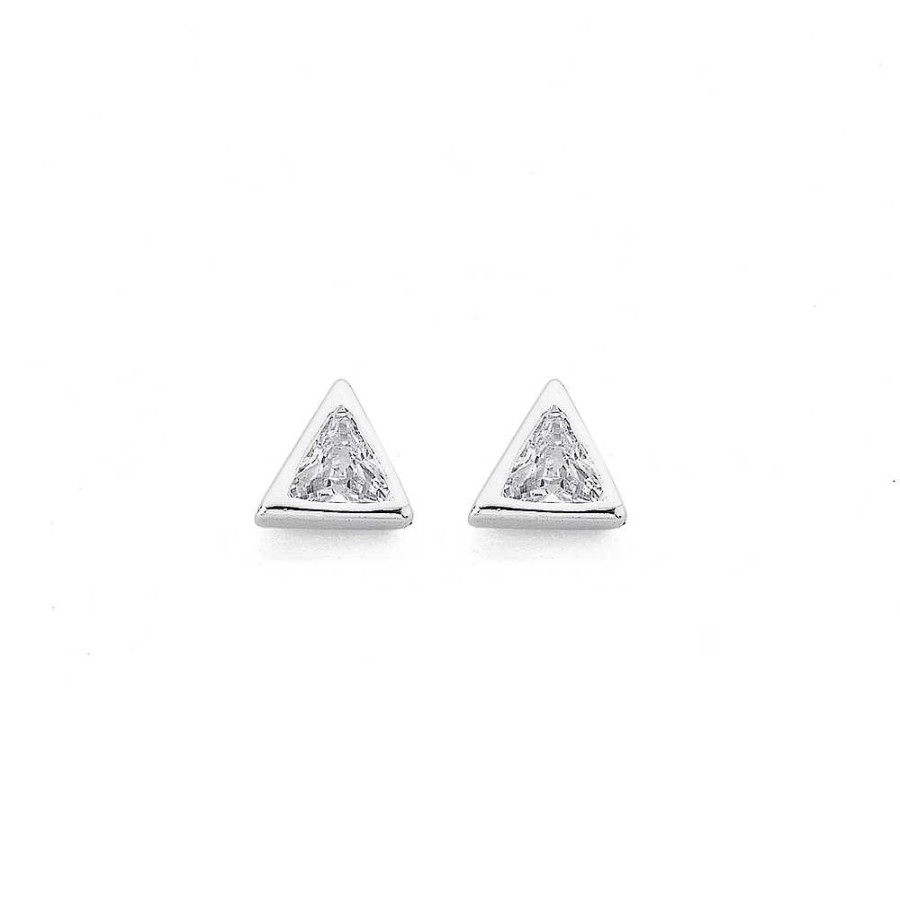 Earrings Pascoes | Sterling Silver Cubic Zirconia Triangle Rubover Studs