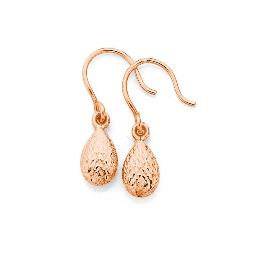 Earrings Pascoes | 9Ct Rose Gold Diamond-Cut Pear Drop Earrings