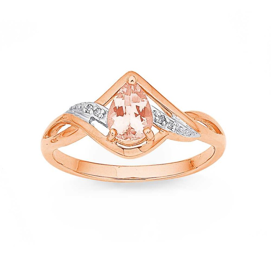 Rings Pascoes | 9Ct Rose Gold Morganite & Diamond Ring