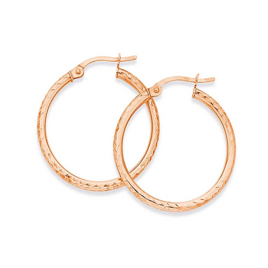 Earrings Pascoes | 9Ct Rose Gold 2X20Mm Diamond-Cut Hoop Earrings