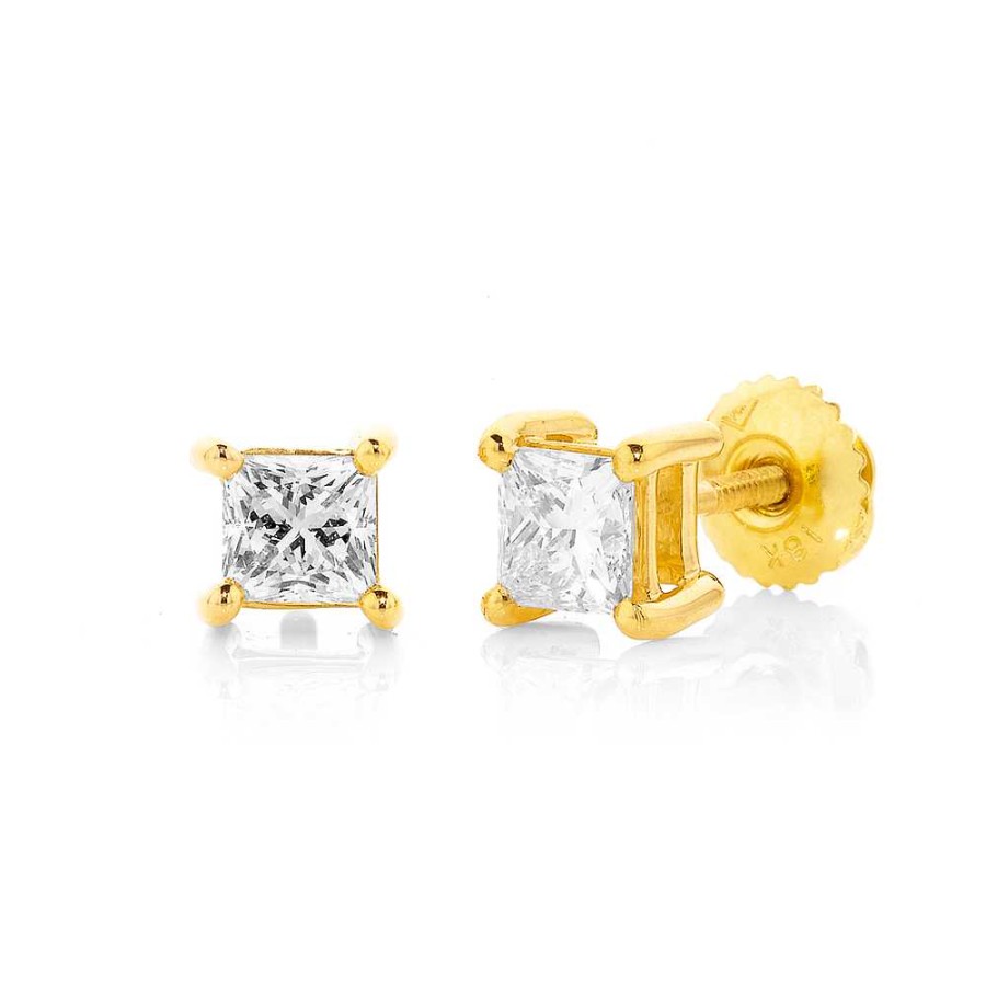 Earrings Pascoes | 18Ct Princess Cut Diamond Screwback Studs Tdw=1.00Ct