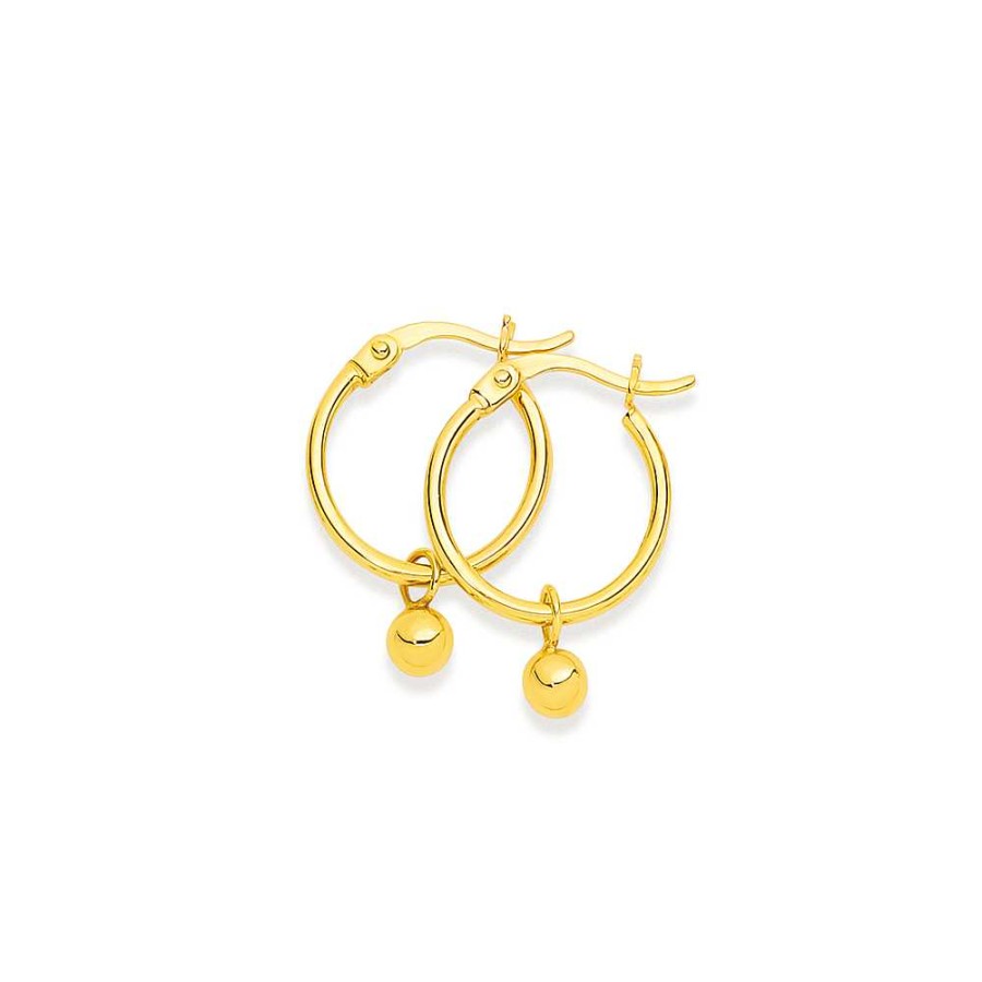 Earrings Pascoes | 9Ct Gold Polished Hoop Earrings With Ball Drop