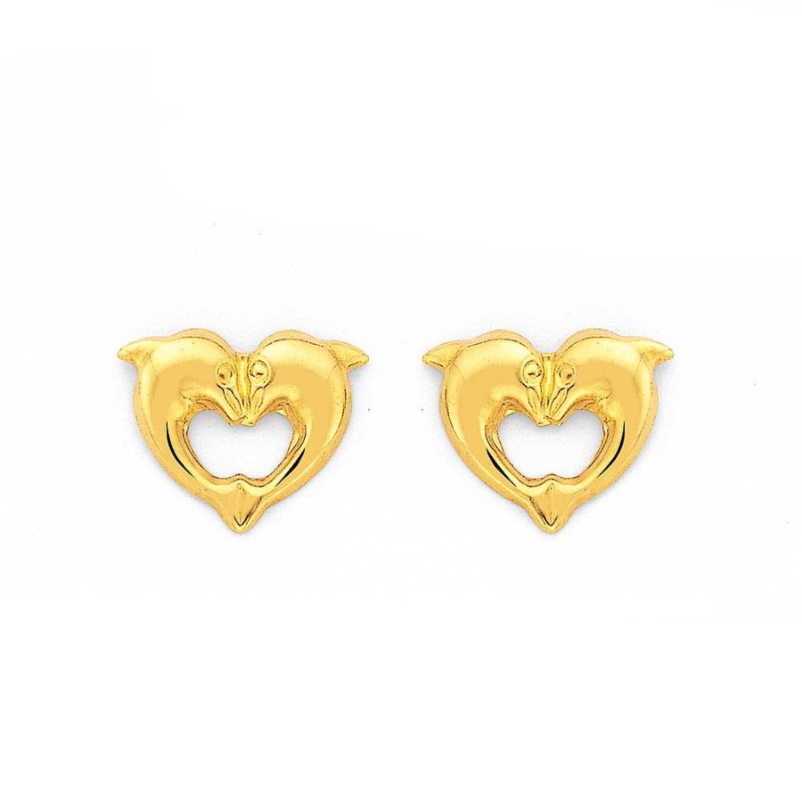 Earrings Pascoes | 9Ct Dolphin Heart Studs