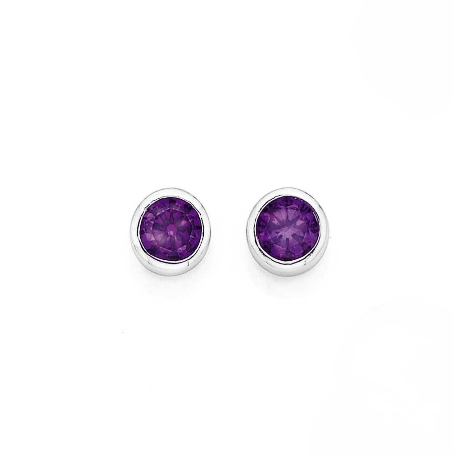 Earrings Pascoes | Sterling Silver Purple Cubic Zirconia Studs