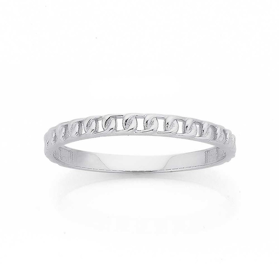 Rings Pascoes | 9Ct White Gold Chain Link Stacker Ring