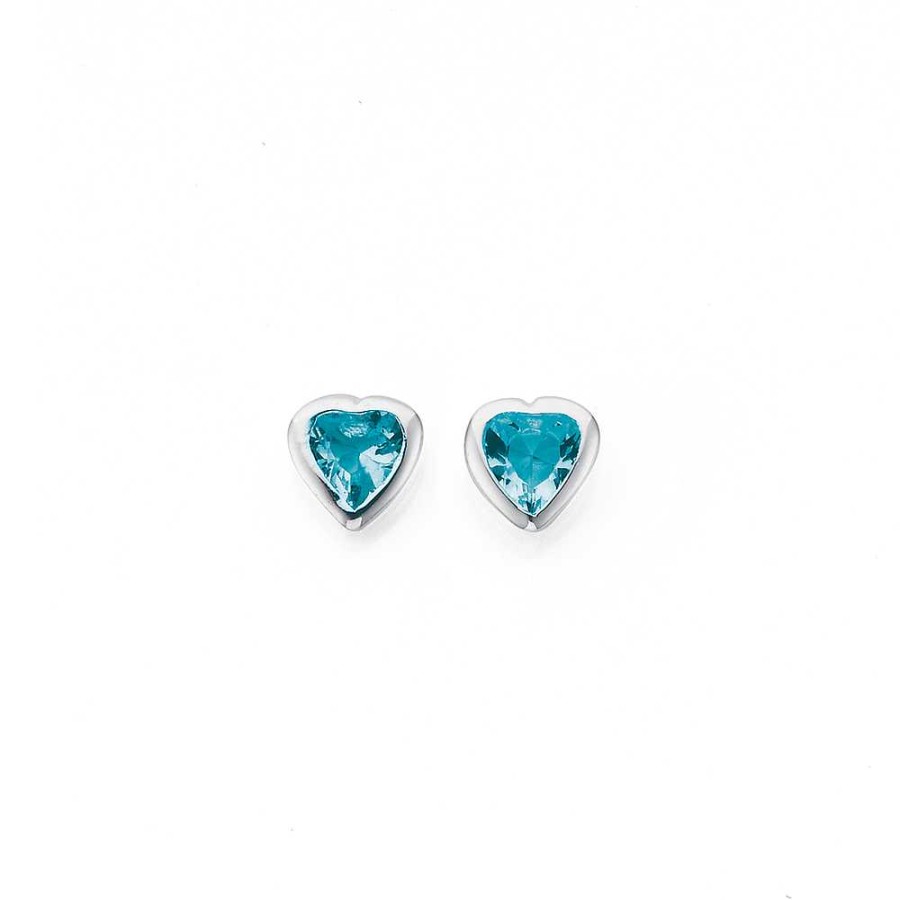 Earrings Pascoes | Sterling Silver Blue Cubic Zirconia Heart Studs