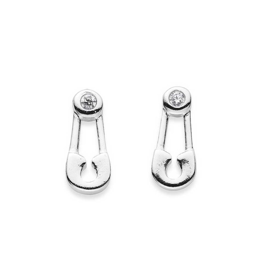 Earrings Pascoes | Sterling Silver Cubic Zirconia Safety Pin Studs