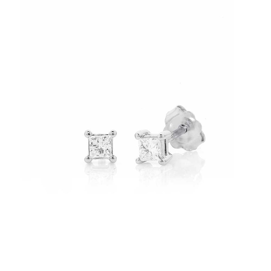 Earrings Pascoes | 9Ct White Gold Princess Cut Diamond Studs Tdw=.20Ct