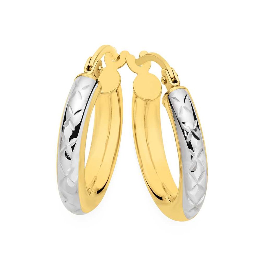 Earrings Pascoes | 9Ct Two Tone 3X10Mm Diamond-Cut Hoop Earrings