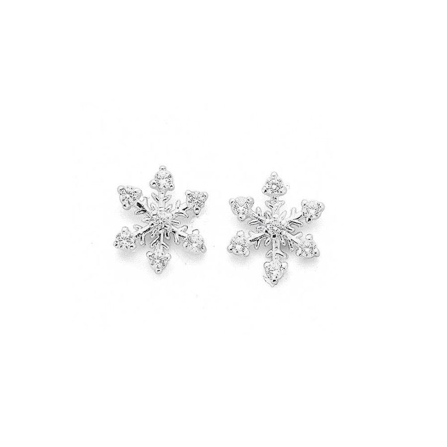 Earrings Pascoes | Sterling Silver Cubic Zirconia Snowflake Studs