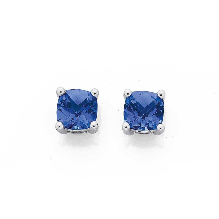 Earrings Pascoes | 9Ct White Gold Created Ceylon Sapphire Studs