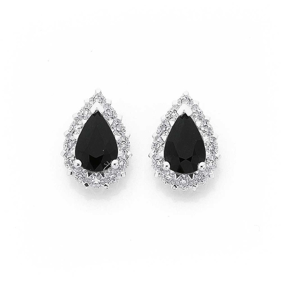 Earrings Pascoes | 9Ct Gold Sapphire & Diamond Studs