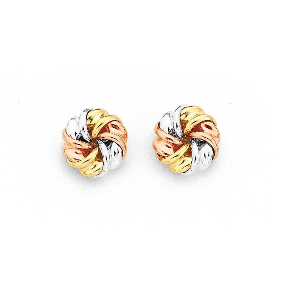 Earrings Pascoes | 9Ct Tri Tone Knot Studs