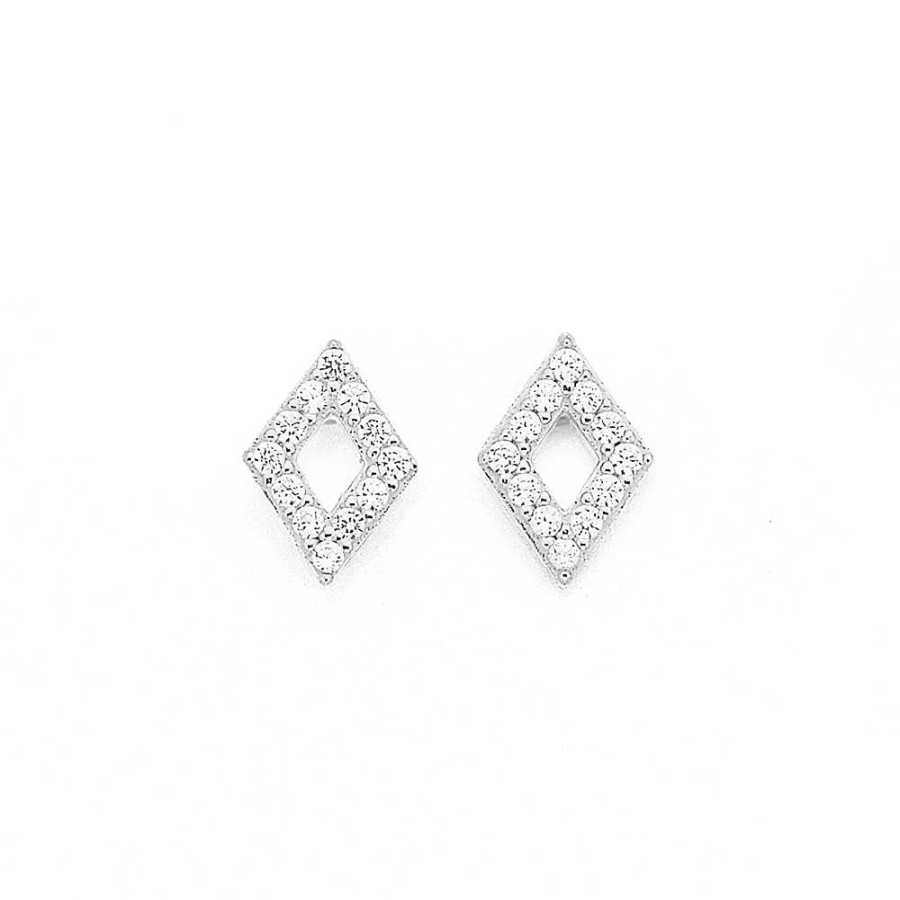 Earrings Pascoes | Sterling Silver Cubic Zirconia Mini Diamond Shaped Earrings