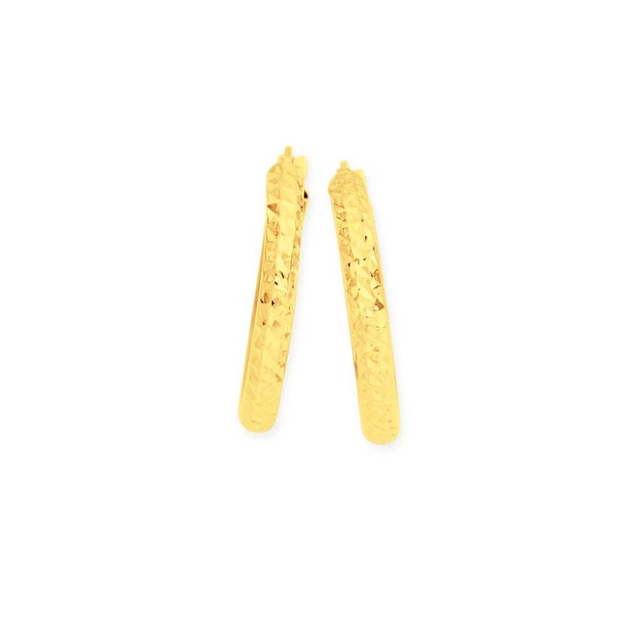 Earrings Pascoes | 9Ct Gold 3X20Mm Diamond Cut Hoop Earrings