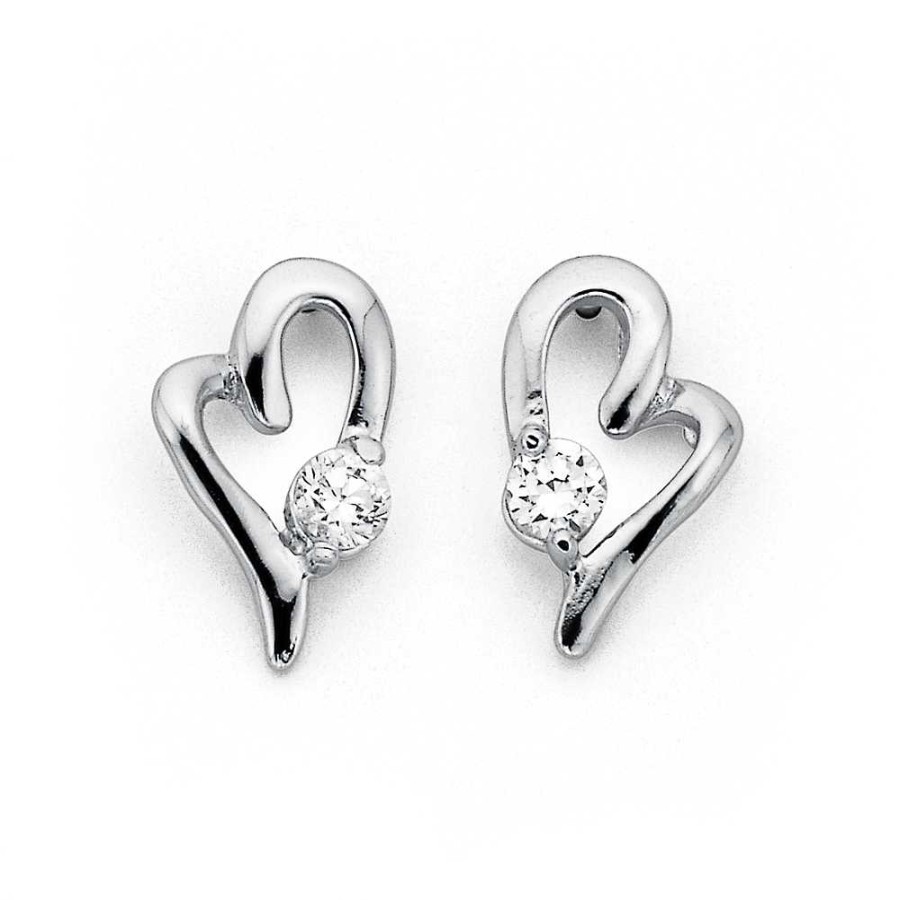 Earrings Pascoes | Sterling Silver Cubic Zirconia Heart Studs