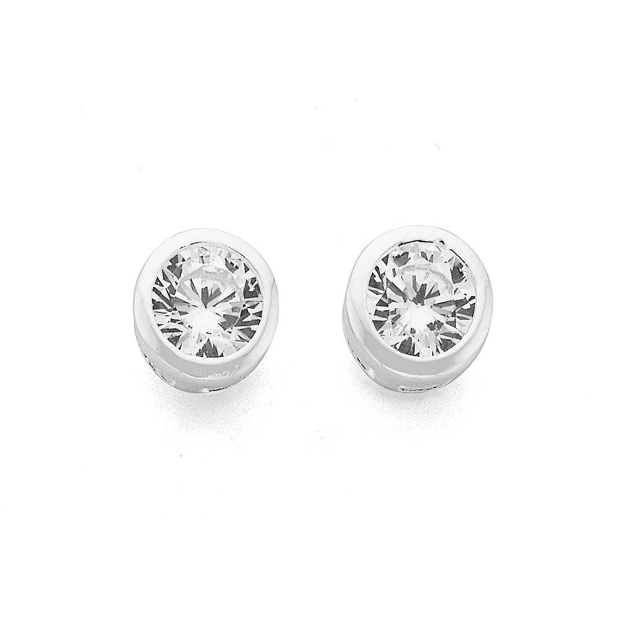 Earrings Pascoes | Sterling Silver 4Mm Cubic Zirconia Stud Earrings