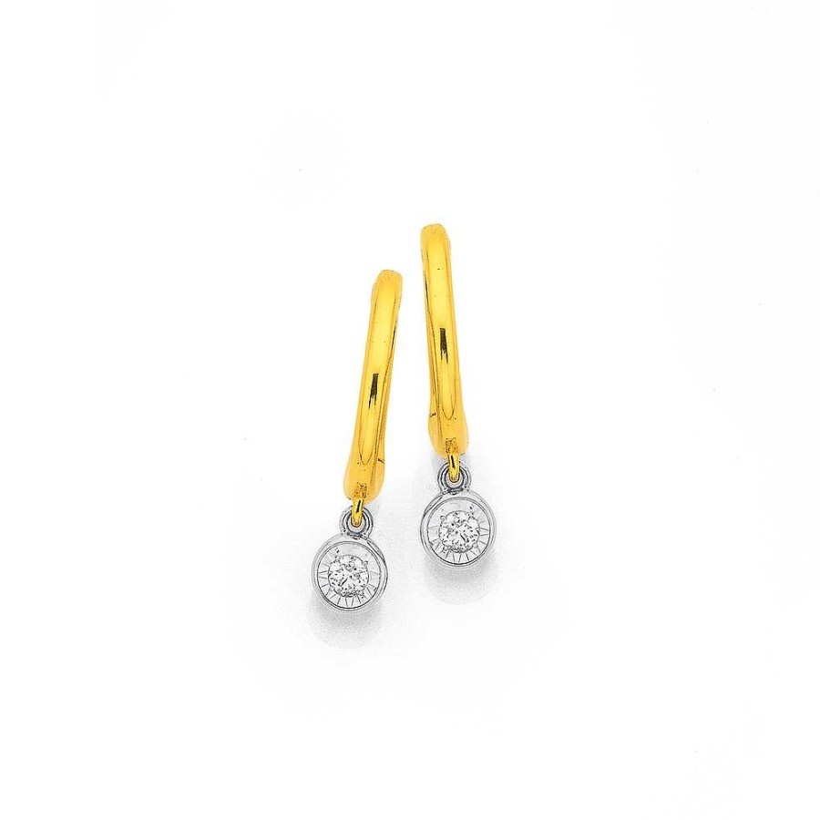 Earrings Pascoes | 9Ct Gold, Diamond Hoops Total Diamond Weight=.10Ct