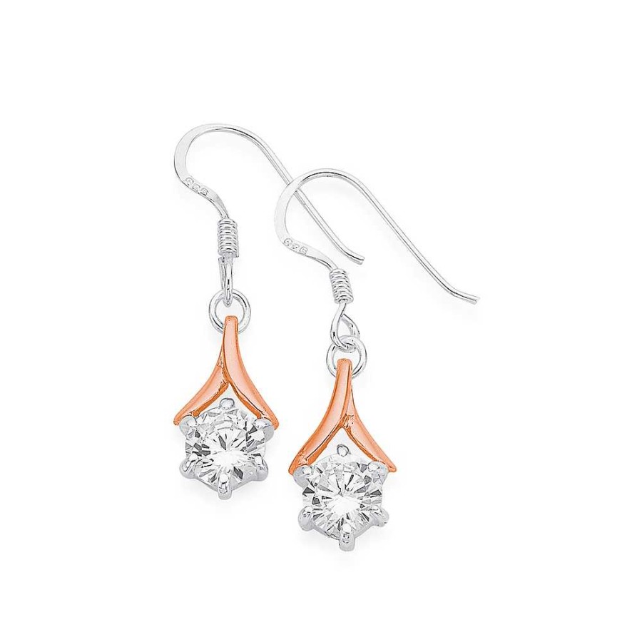 Earrings Pascoes | Sterling Silver & Rose Gold Plated Cubic Zirconia Earrings