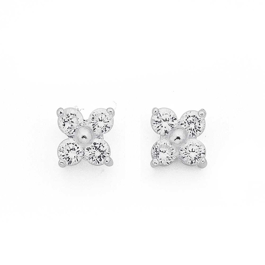 Earrings Pascoes | Sterling Silver Cubic Zirconia Flower Studs