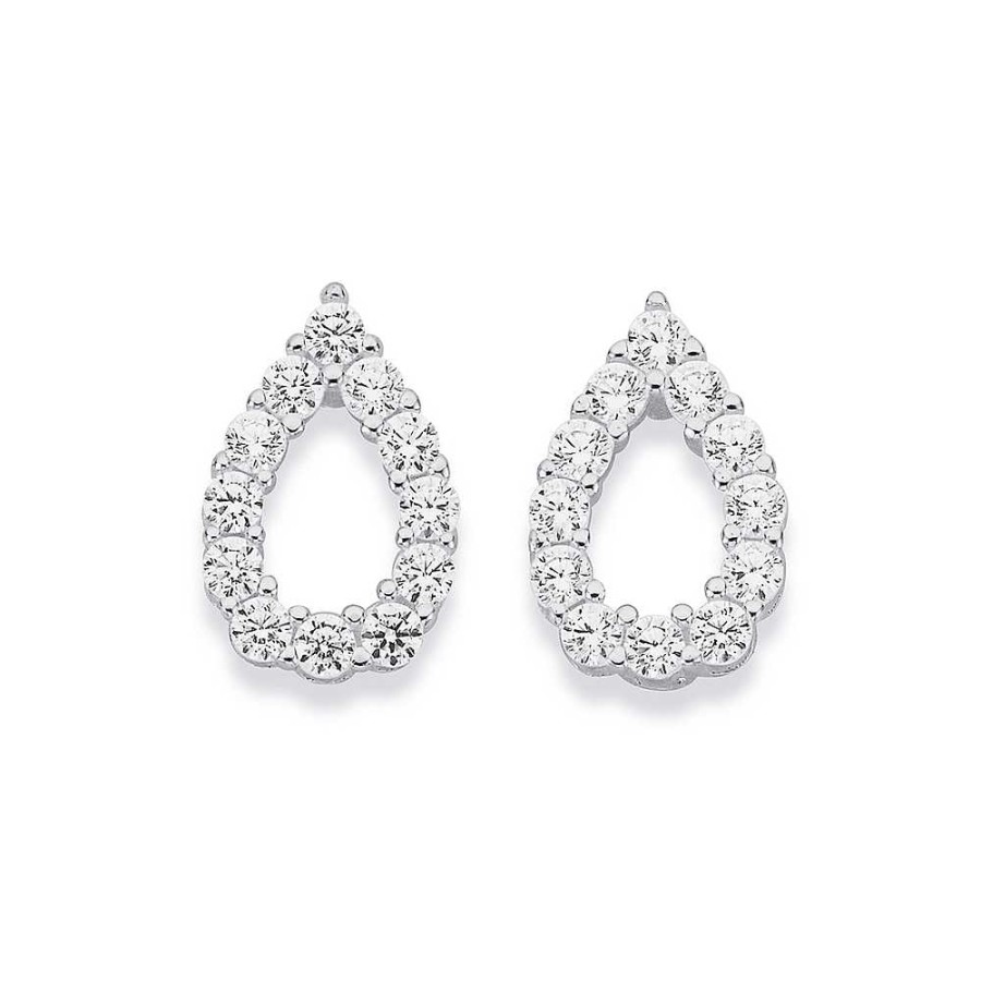 Earrings Pascoes | Sterling Silver & Cubic Zirconia Open Pear Earrings 12Mm