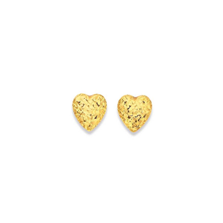 Earrings Pascoes | 9Ct Gold Diamond-Cut Heart Stud Earrings