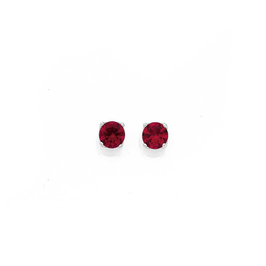 Earrings Pascoes | Silver Red Cubic Zirconia 4Mm Claw Set Stud Earrings