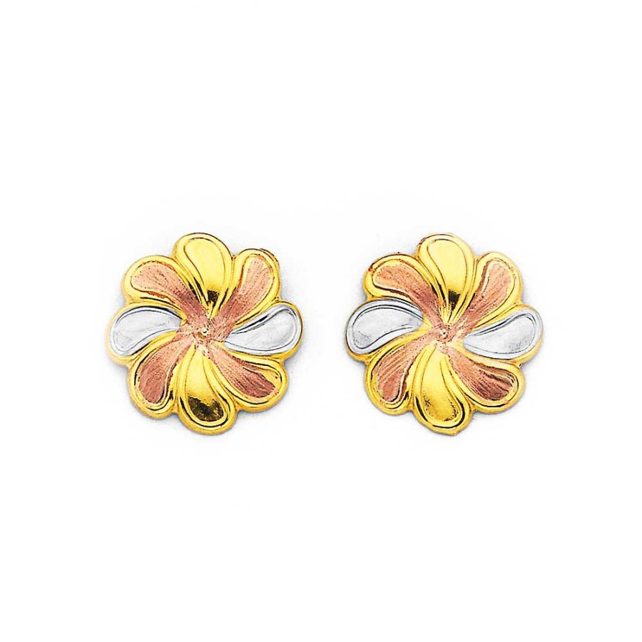 Earrings Pascoes | 9Ct, Tri Tone Flower Studs