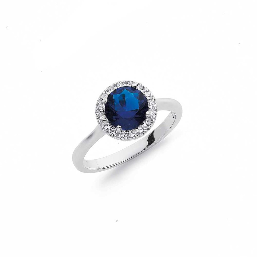 Rings Pascoes | Sterling Silver Blue Cubic Zirconia Halo Ring