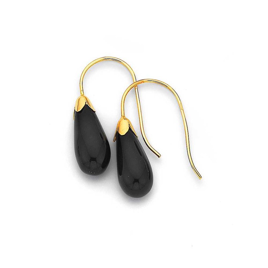 Earrings Pascoes | 9Ct Black Agate Teardrop Earrings